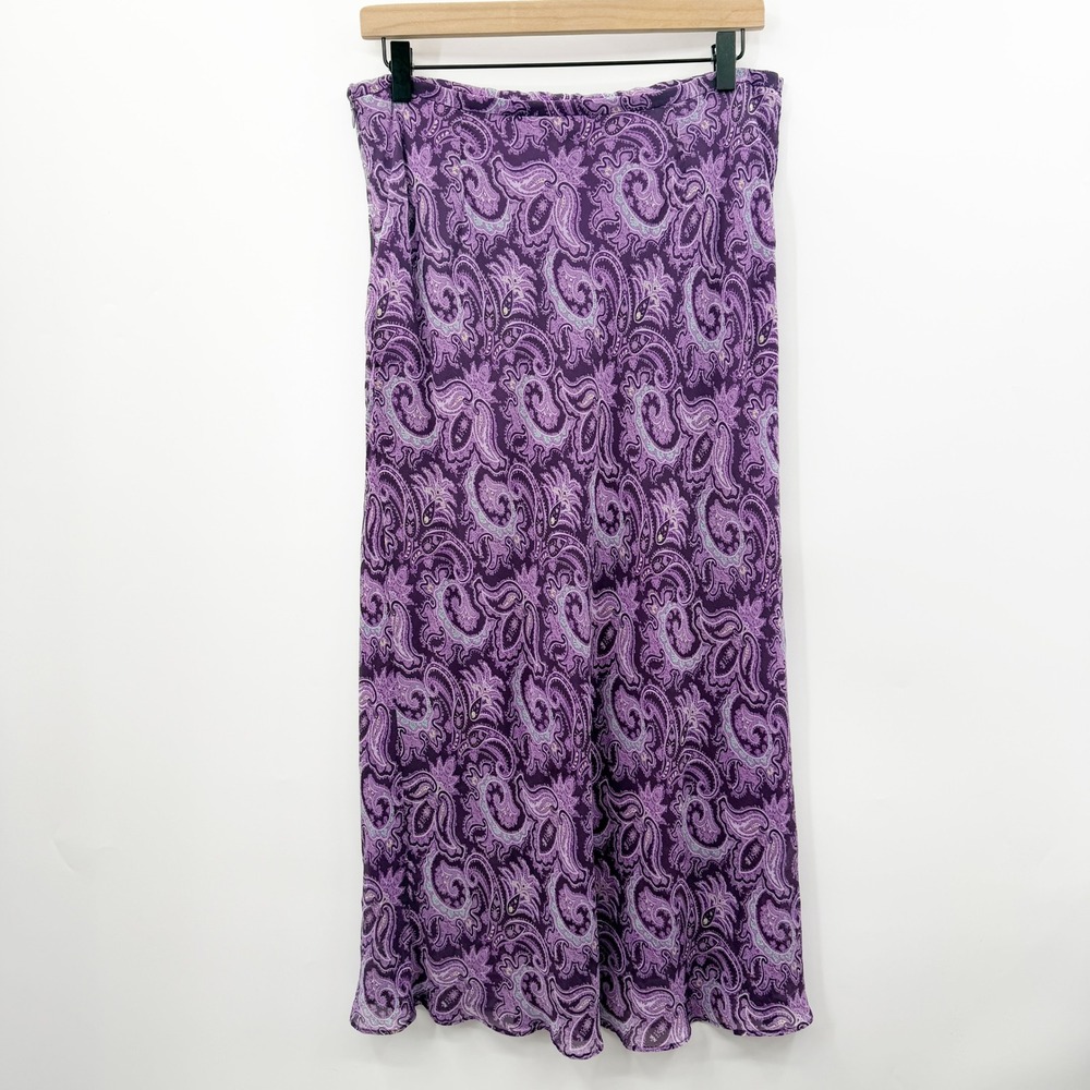 Vintage 90s Silk Midi / Maxi Skirt in Purple Paisley Size 12 Fairy Grunge Whimsy - Picture 2 of 7